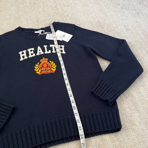 NWT Sporty and Rich Navy Blue Health Crest Crewneck Sweater M - Picture 5 of 10